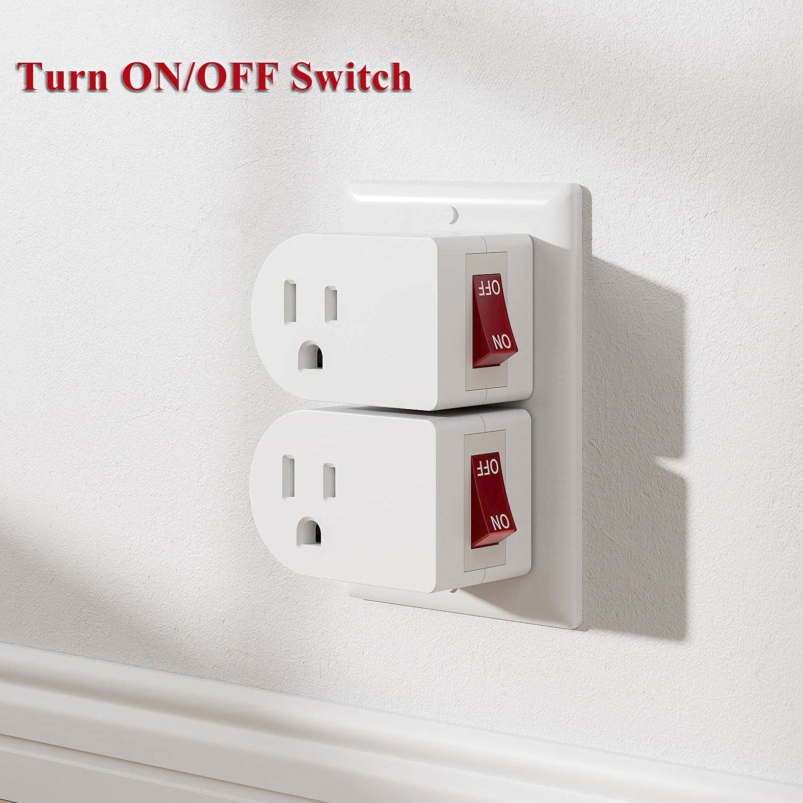 Oviitech 4 Pack Grounded Outlet Wall Tap Adapter with On/Off Power Switch，Single Outlet with Switch in White
