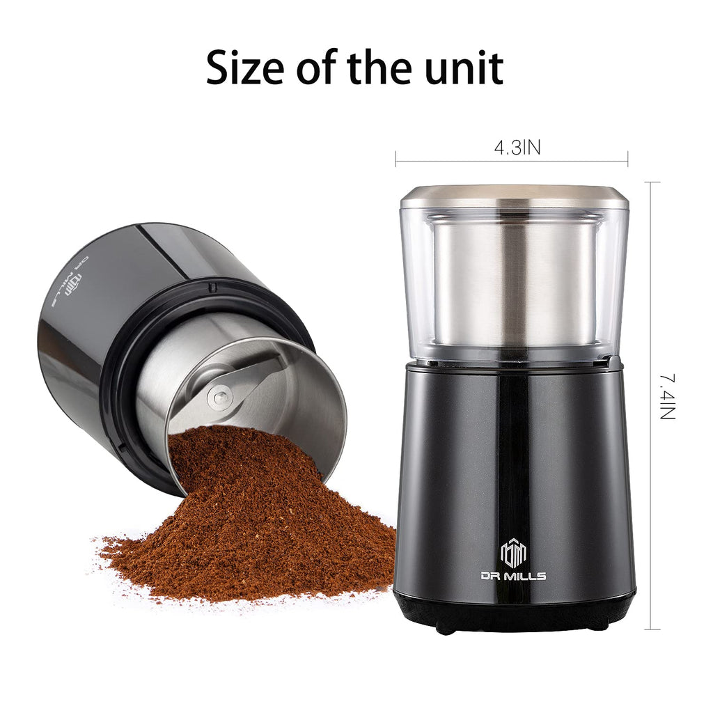 DR MILLS DM-7451 Electric Coffee Grinder, Dried Spice, nut, herb Grinder, Detachable Cup, Dishwashable, SUS304 Stainless Steel