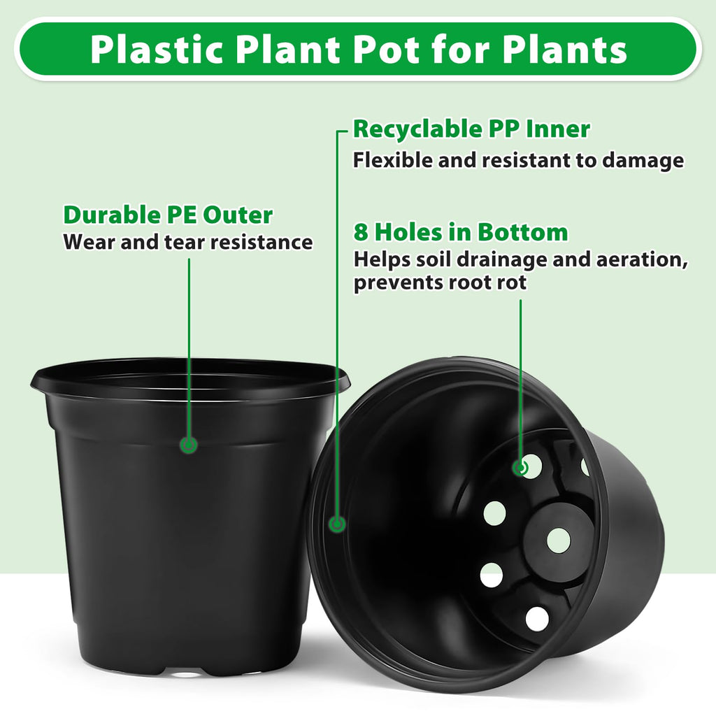 SYOURSELF 110 Pack Plastic Plants Nursery Pots 4 Inch Seed Starting Pot Plastic Flower Pots with 110 Pcs Waterproof Plant Labels for Succulents, Seedlings, Cuttings, Transplanting (Black, 4 inch)