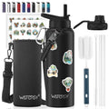 40oz Insulated Water Bottle (Cold for 48 Hrs),BPA Free&Leak Proof,Stainless Steel Water Flask,Water Jug with Straw Spout Lids for Gym,Hiking,Travel,Black