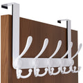 SKOLOO Over The Door Hook 5 Tri Hooks, Stainless Steel Heavy Duty Over Door Hook for Hanging Coats Clothes Towels, Over Door Hanger for Bathroom Bedroom, White