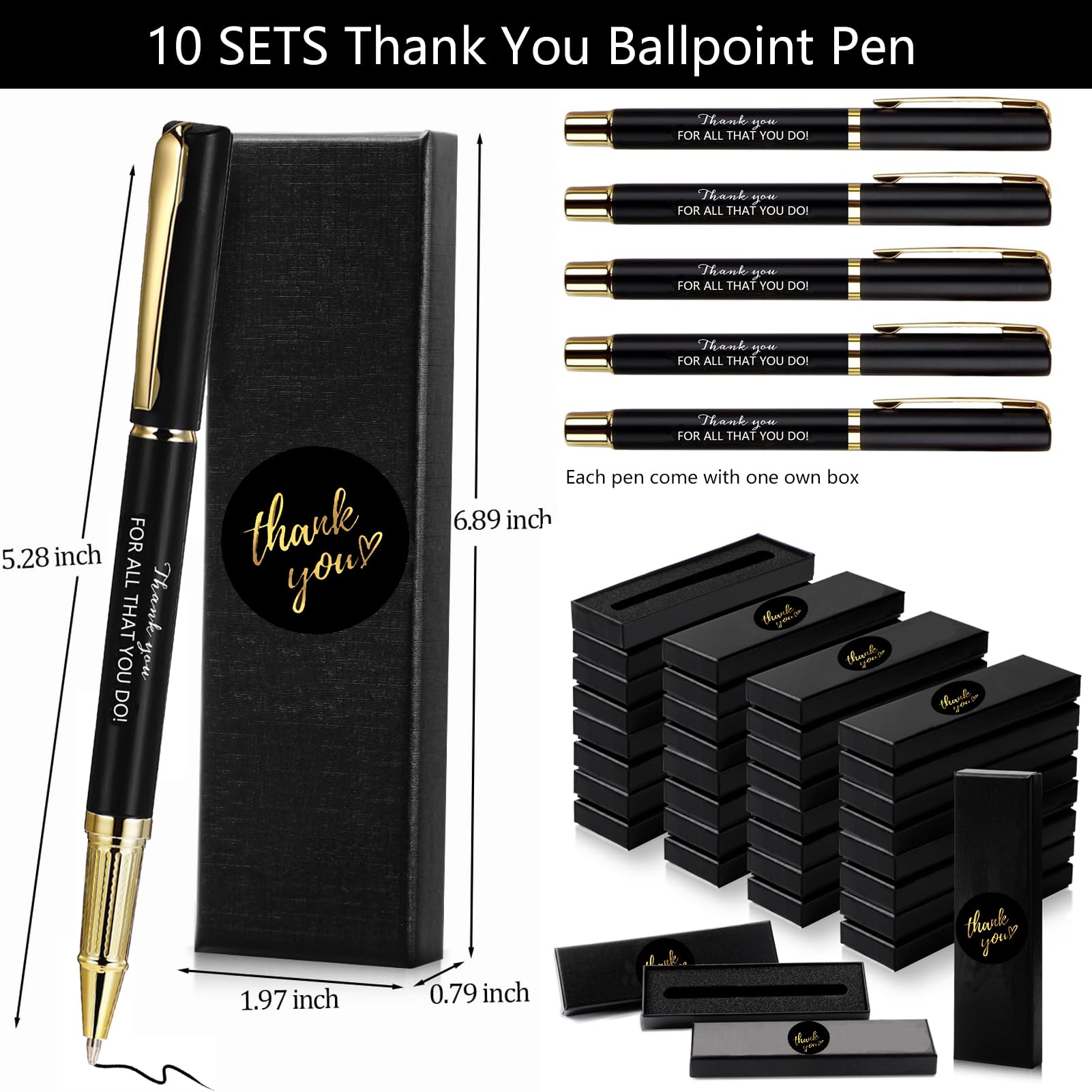 10/20/40 Sets Inspirational Thank You Gifts Employee Appreciation Gifts Bulk Ballpoint Engraved Business Pens with Gift Boxes (THANK YOU FOR ALL THAT YOU DO, 10)