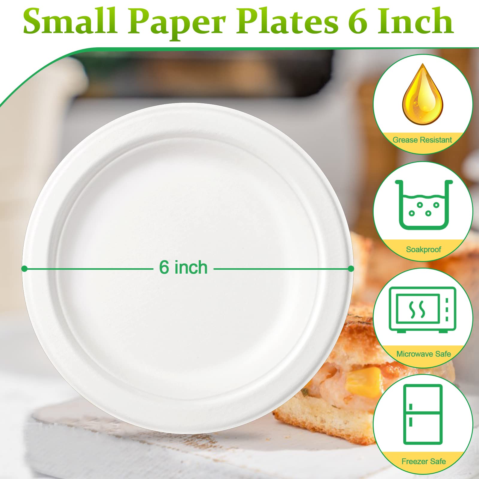 Greconv 300 Pack Paper Plates Bulk, Small Paper Plates 6 inch, Dessert Paper Plates Disposable, Compostable Paper Plates Made from Sugarcane Fibers, Recycled Paper Plates, White