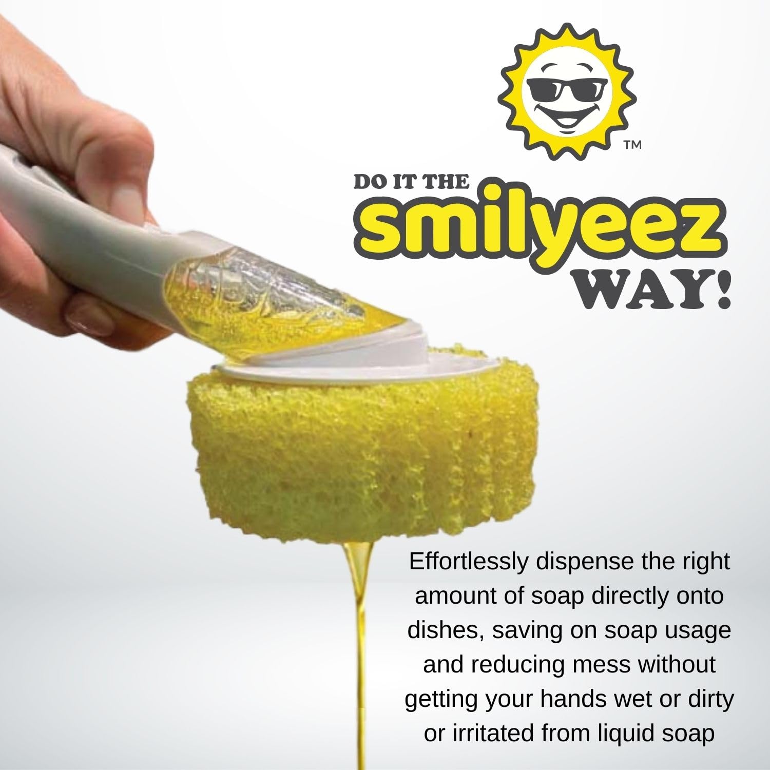 The Original Smiling Sponge Handle Soap Dispensing Handle by Smilyeez - Dishwand for Scrub Daddy Sponge (White)