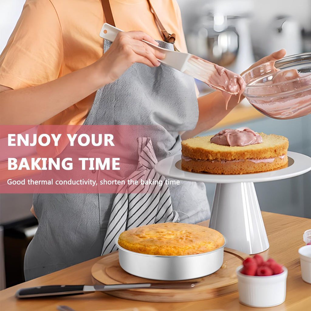 P&P CHEF 8 Inch Cake Pan Set, 3 Pcs Round Baking Pans Stainless Steel Layer Birthday Wedding Cake Pans, Fit Oven/Pots/Pressure Cooker, Non Toxic & Heavy Duty, Dishwasher Safe