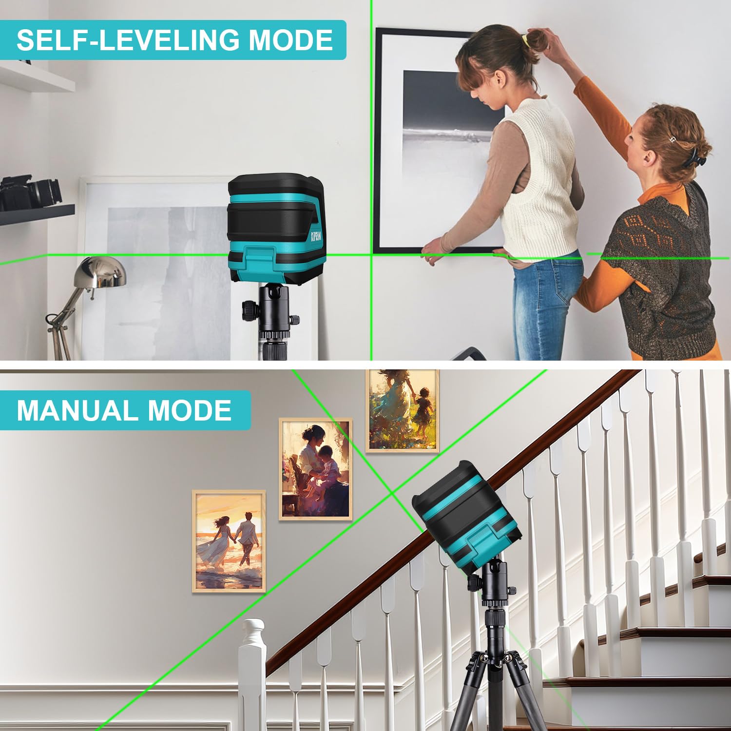 Kiprim Green Laser Level LV8 with Enhanced Visibility,Adjustable Brightness,Manual/Self Leveling/Pulse Mode,Batteries and Carrying Pouch Included