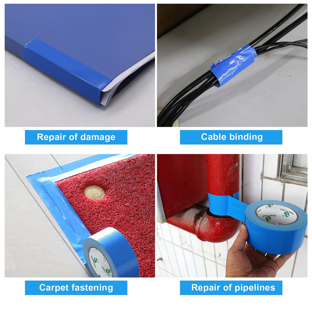 BOMEI PACK Blue Duct Tape Waterproof, Strong Tape Grips 2Rolls 9Mil x1.88inch x 30yds, Residue Free for Crafts and Repair