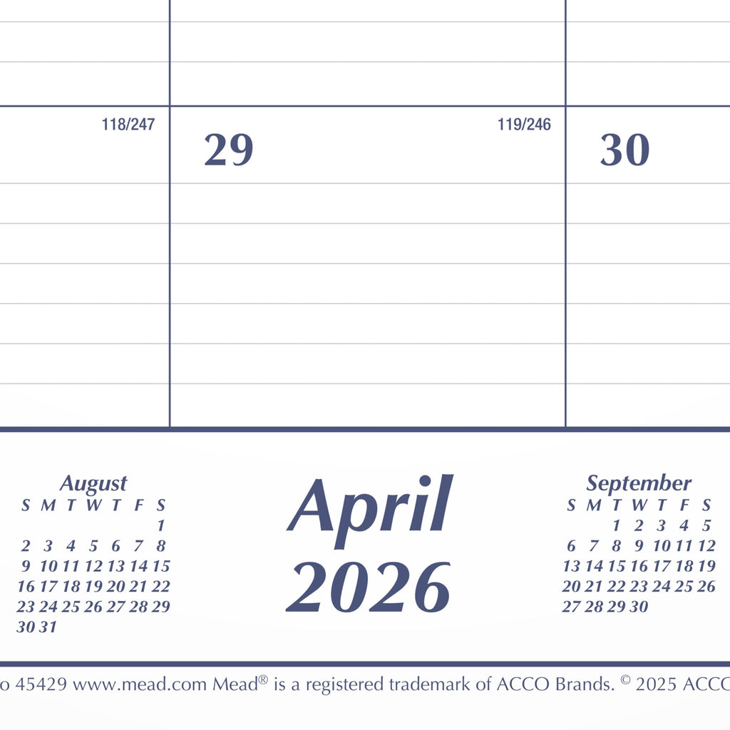 Mead Desk Calendar 2026-2027 Planning Pad, Academic 15-Month April-June, Monthly, 21-3/4" x 17" Standard, Ruled Daily Block, Basic (CAM92020)
