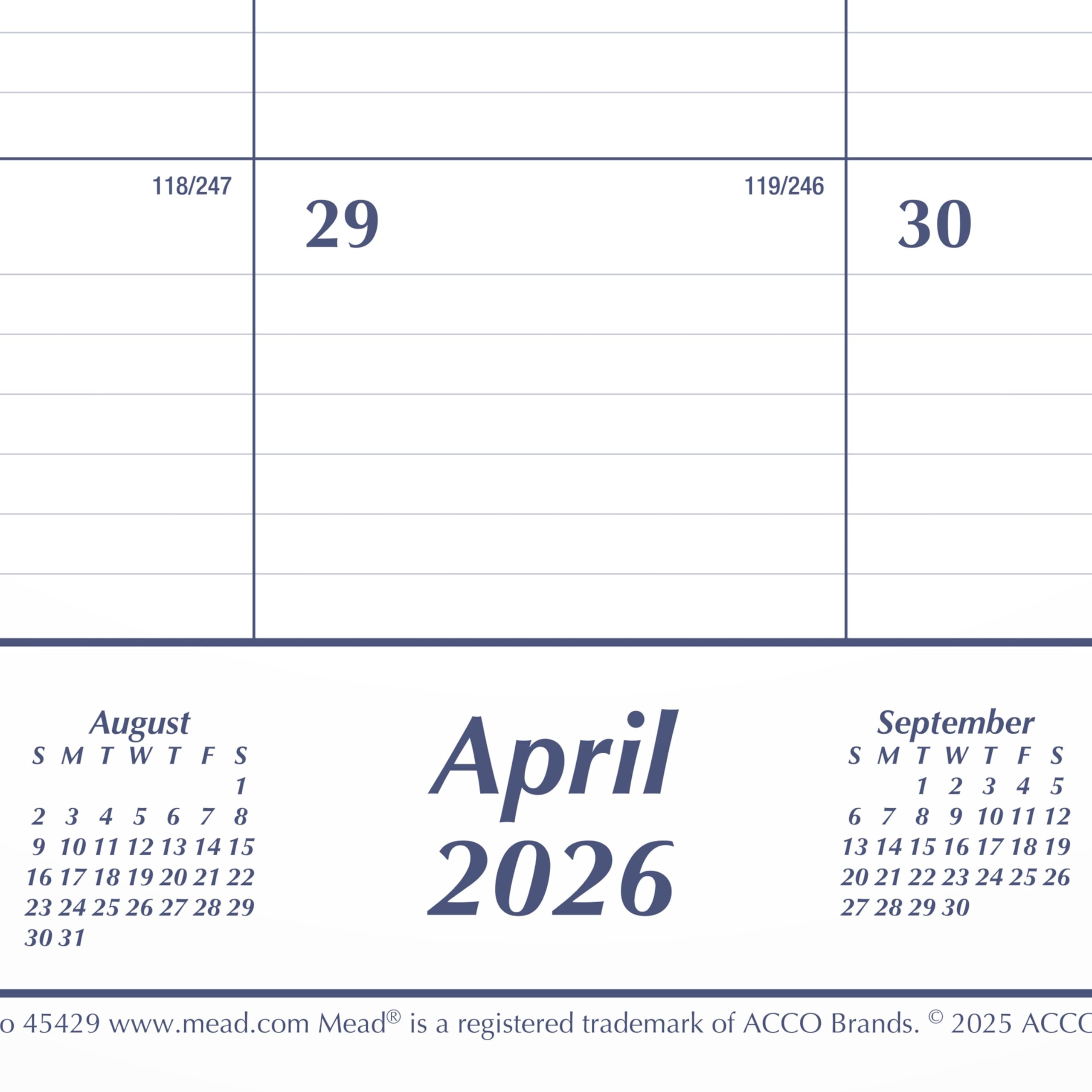 Mead Desk Calendar 2026-2027 Planning Pad, Academic 15-Month April-June, Monthly, 21-3/4" x 17" Standard, Ruled Daily Block, Basic (CAM92020)