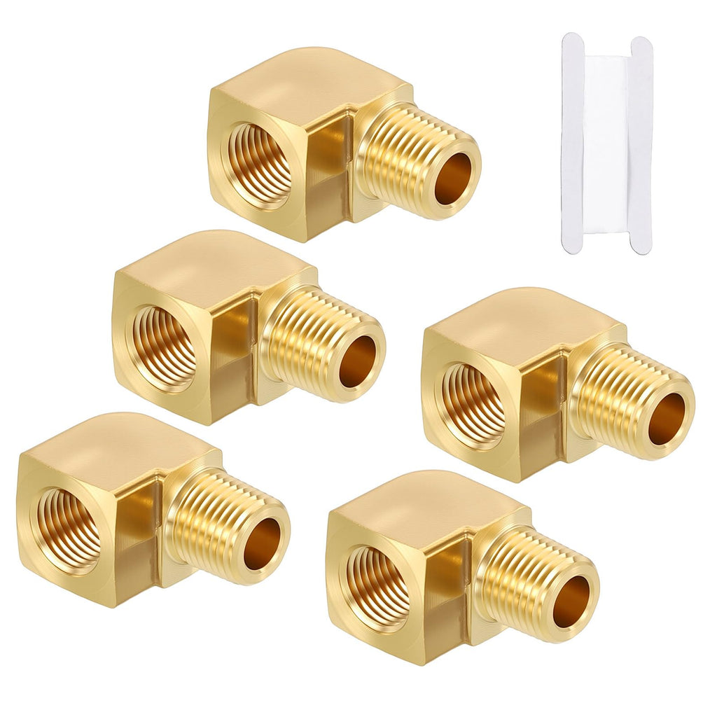 Kozelo Pack of 5, 90 Degree 1/8" Female NPT to 1/8" Male NPT Solid Brass Hose Fittings Adapter