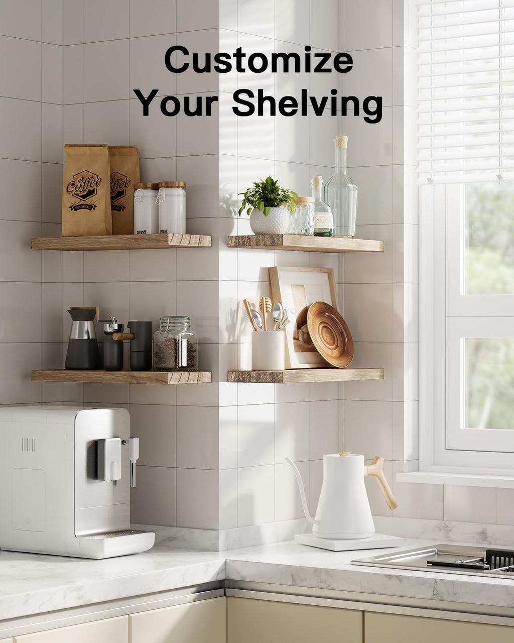 AMADA HOMEFURNISHING Floating Shelves, Paulownia Wood Wall Shelves for Bathroom/Living Room/Bedroom/Kitchen/Home Office, Natural Wood Wall Shelf for Home Storage & Organization, Set of 4, AMFS40