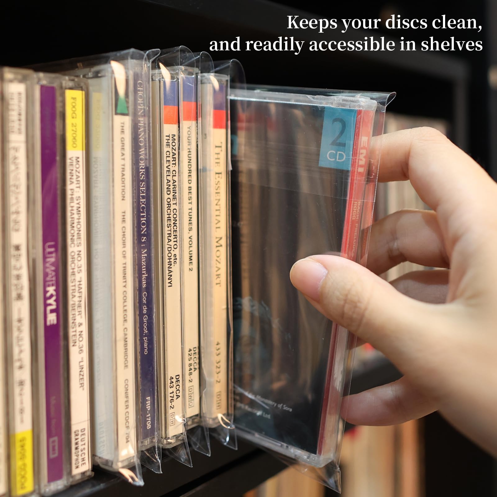 CD Outer Sleeves Clear Sticky Plastic Protective Sleeve Anti-Static for Standard CD and DVD Storage - 100Pcs