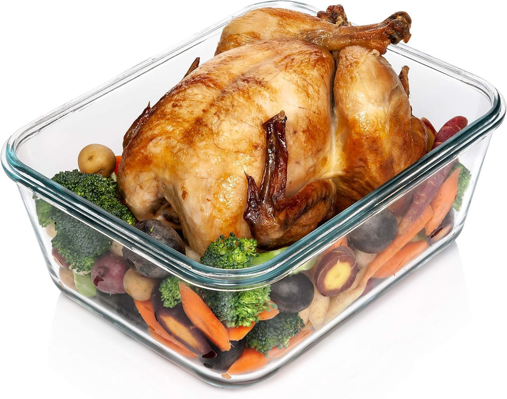 Razab 3300 Ml / 112 Oz Large Glass Container Food Storage with Lids - Leakproof, BPA-Free Large Meal Prep Container Ideal for Roasting Turkey, Store Leftover - Microwave & Oven Safe