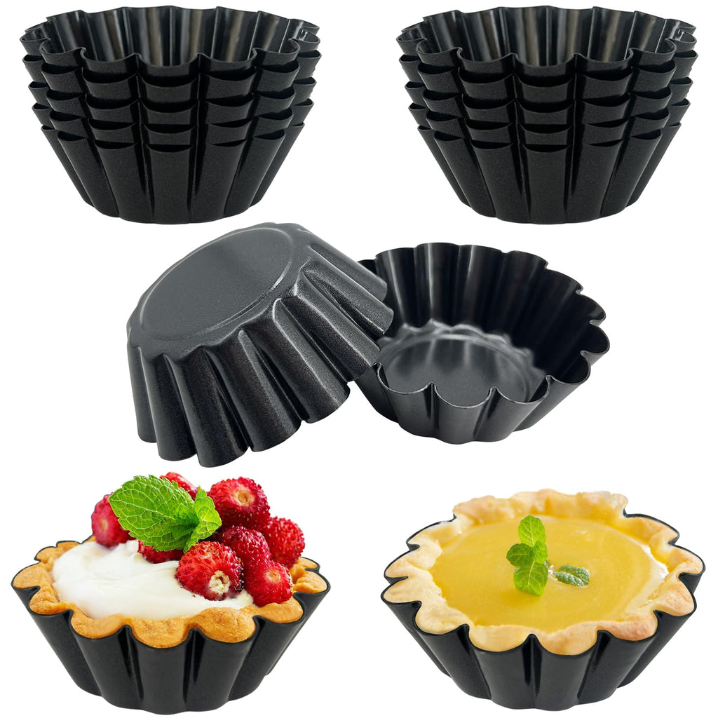 14PCS Egg Tart Molds, Non Stick Mini Tart Pans, 2.6-Inch Fluted Mini Pie Pans for Baking