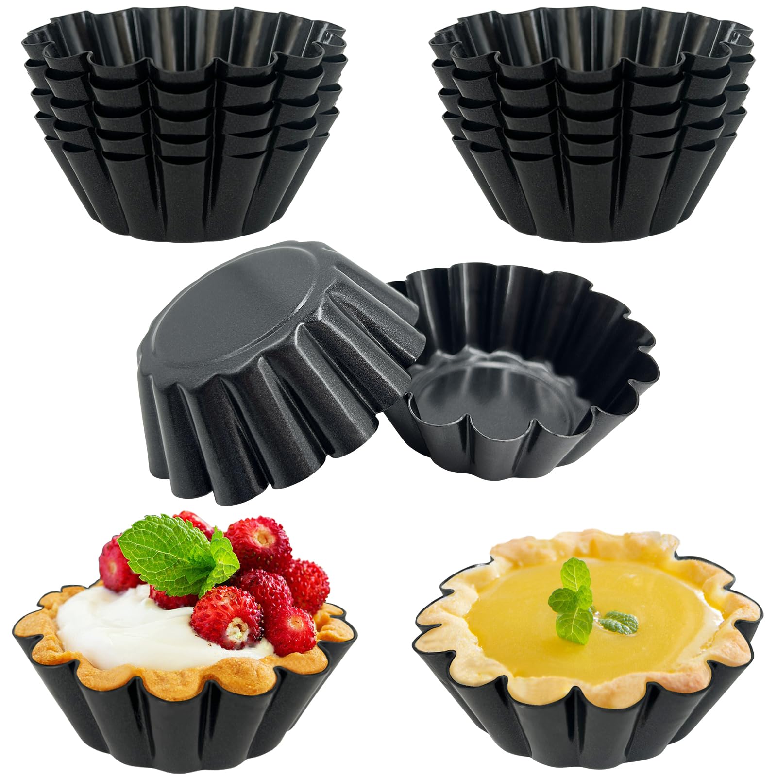 14PCS Egg Tart Molds, Non Stick Mini Tart Pans, 2.6-Inch Fluted Mini Pie Pans for Baking