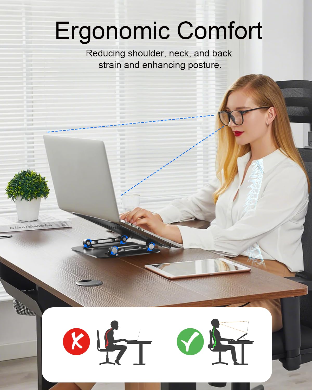 Laptop Stand Adjustable Laptop Stand for Desk Aluminum Laptop Stand Ergonomic Computer Stand Foldable Laptop Riser Portable Laptop Holder Compatible with All MacBook Notebook Laptop 10-17 Inch