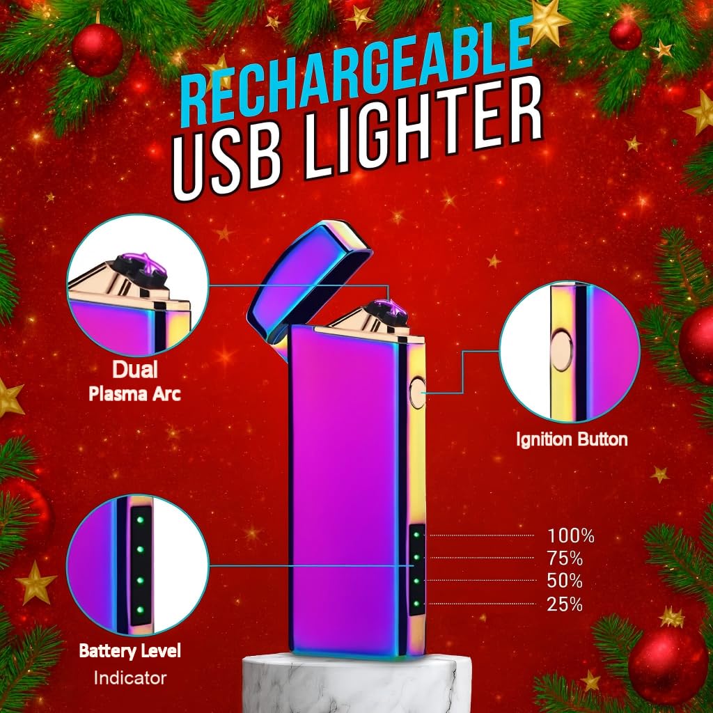 Electric Lighter USB Rechargeable, Gifts for Women, Pocket Arc Plasma Lighter Windproof for Outdoor Camping Hiking, Electronic lighters for Women Men