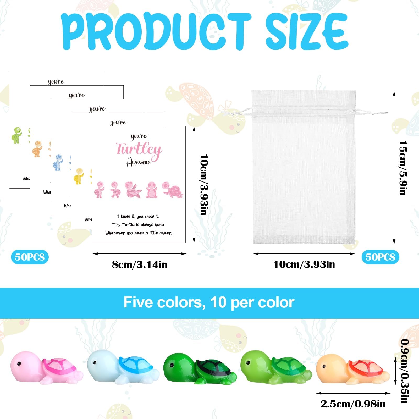 50 Sets You're Turtley Awesome Inspirational Gift 50 Turtle Greeting Cards Mini Sea Turtle Figure and Organza Bag Inspirational Employee Appreciation Gift Employee for Coworker Teacher Team Volunteer