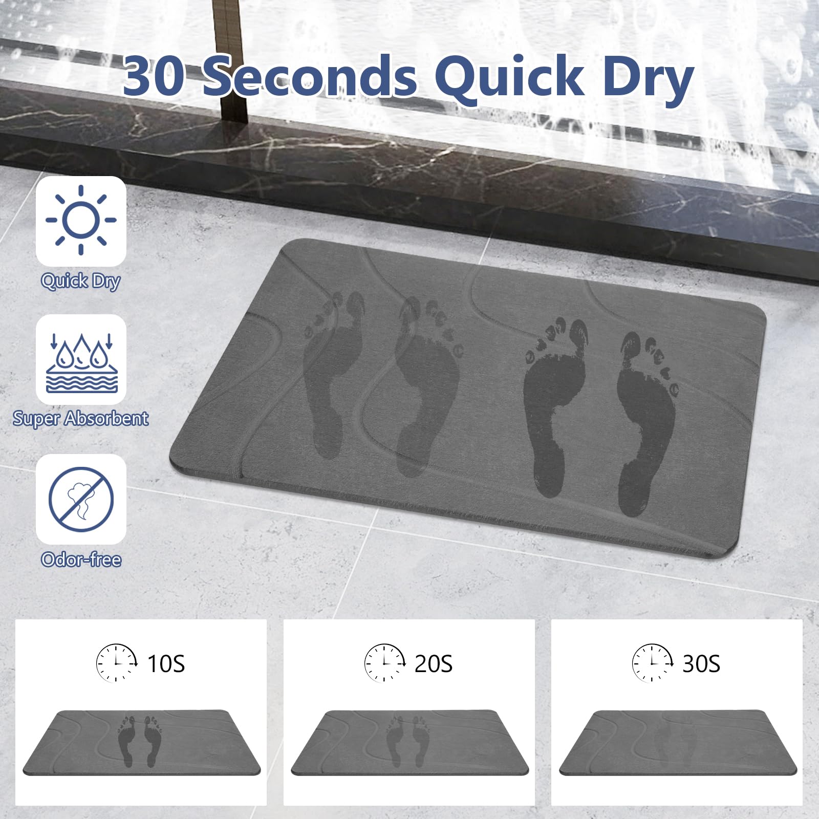 Ceecysaa Stone Bath Mat, Non-Slip Diatomaceous Earth Shower Mat, Quick Drying Bath Mat Stone, Super Absorbent Diatomite Bath Mats for Bathroom Kitchen, Easy to Clean, 60 x 39cm, Dark Gray