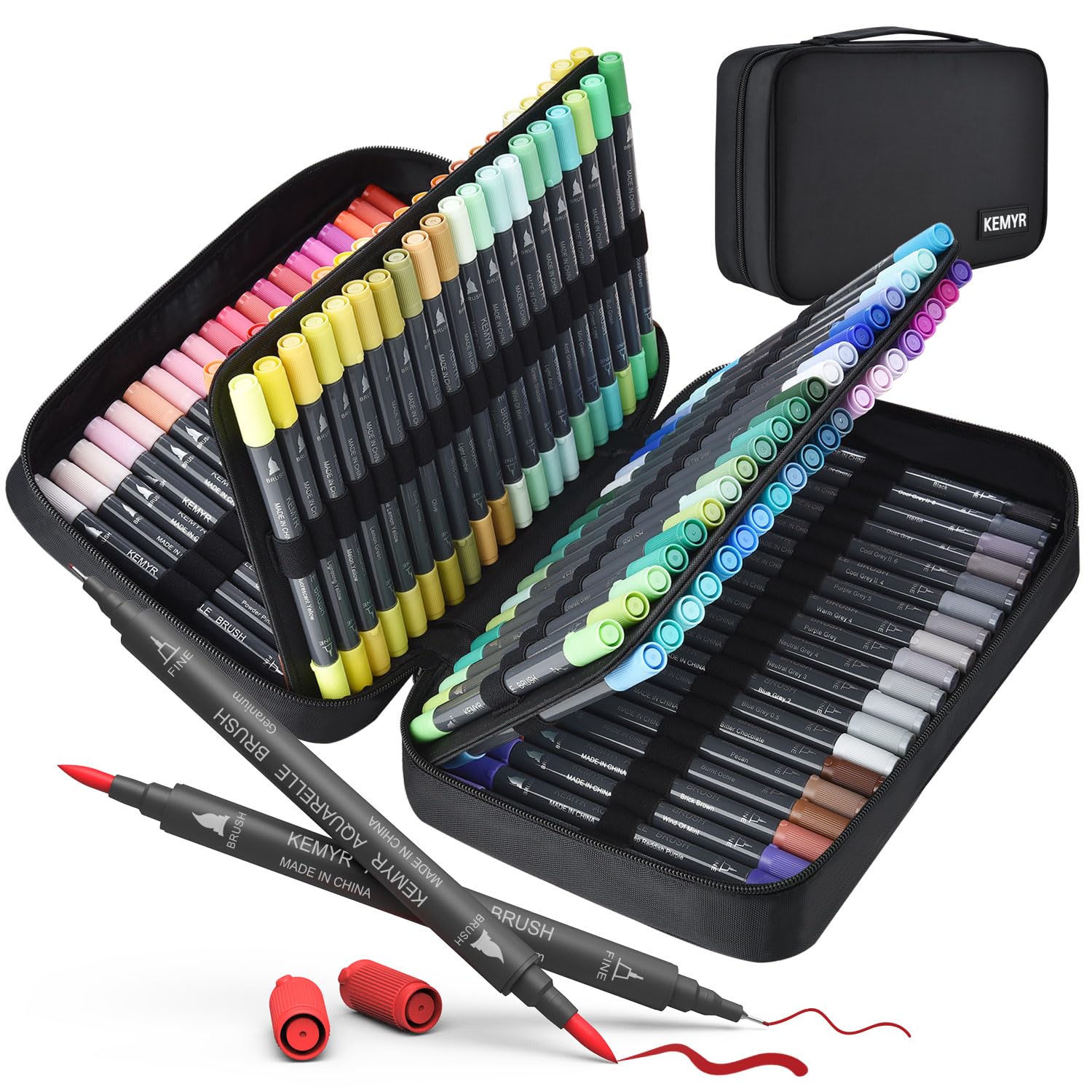 KEMYR Markers for Adult Coloring Books: 120 Colors Markers Set Dual Tips Fine & Brush Pens Water-Based Art Markers for Adults Drawing Sketching Bullet Journal Writing Lettering No bleeding