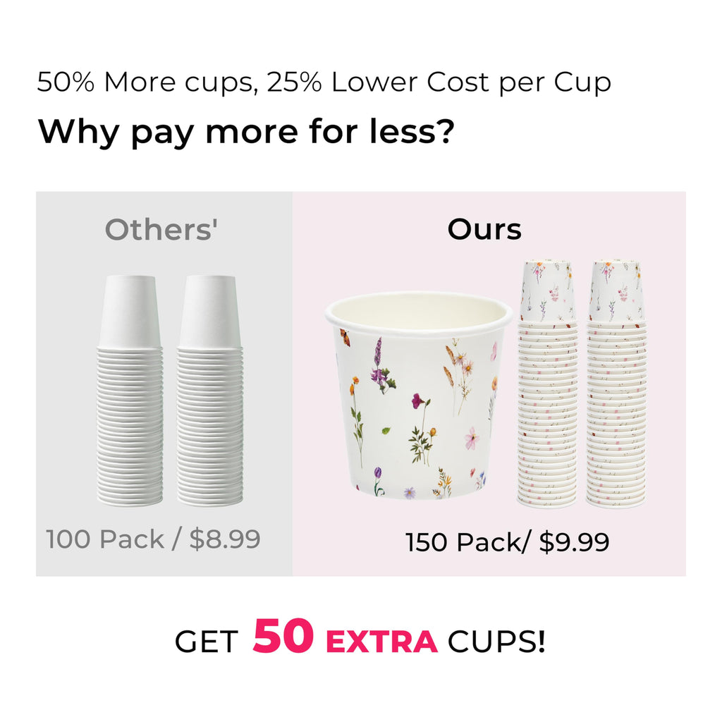 Crisky 150 Pack Paper Bathroom Cups 3oz Disposable, Elegant Design Floral Small Mouthwash Cups, Hot/Cold Beverage Coffee, Dessert for Birthday Parties, Home-use, Picnics, Ceremonies Any Events