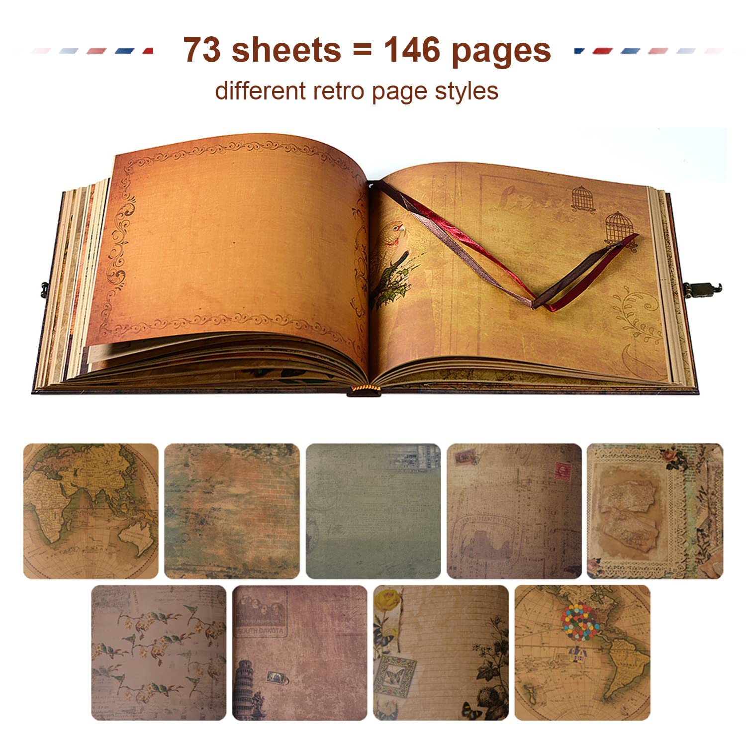 Our Adventure Book Scrapbook Photo Album Retro Style Embossed Letter Cover Travel Diary Journal Scrap Book Kit For Couples Memory Book For Anniversary Wedding,Best Friend Gift