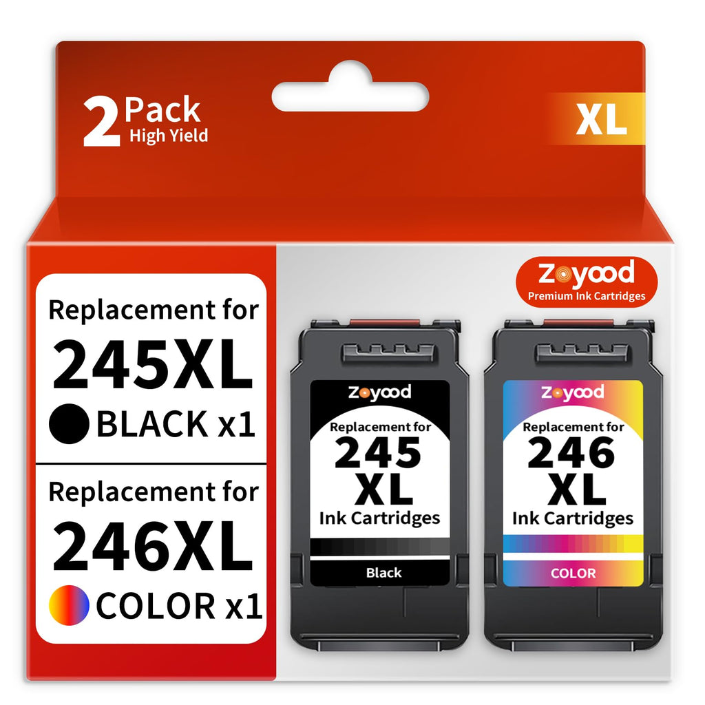 Zoyood Remanufactured Canon 245XL 246XL Ink Cartridge Replacement for Canon PG-245XL CL-246XL Ink cartridges Compatible with Pixma MG3029 TR4522 TS3320 MX492 IP2820 TS302 Printer (1 Black, 1 Color)