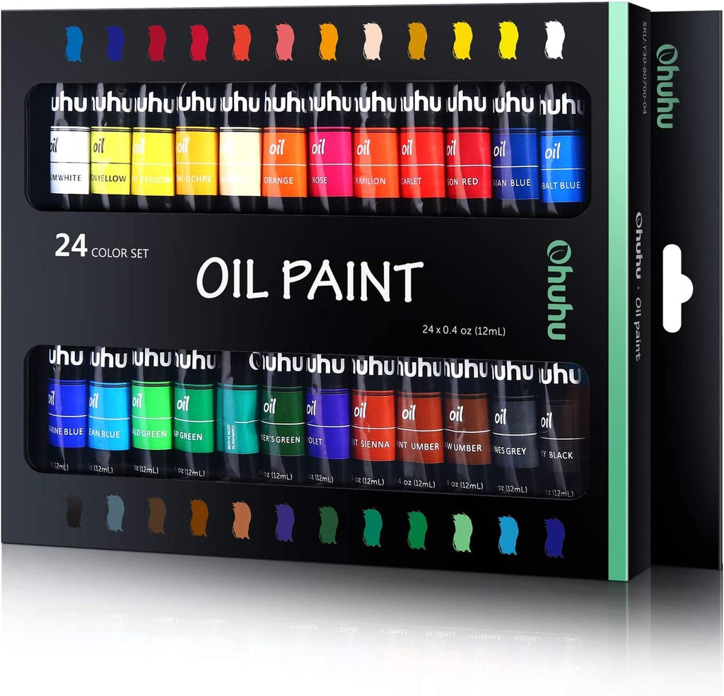 Oil Paint Set, Ohuhu 24 Color Oil-Based Artists Paints Tubes Oil Painting Set, 12ml x 24 Tubes, For School Class, Beginner, Students, Art Gift Choice for DIY Art Gift