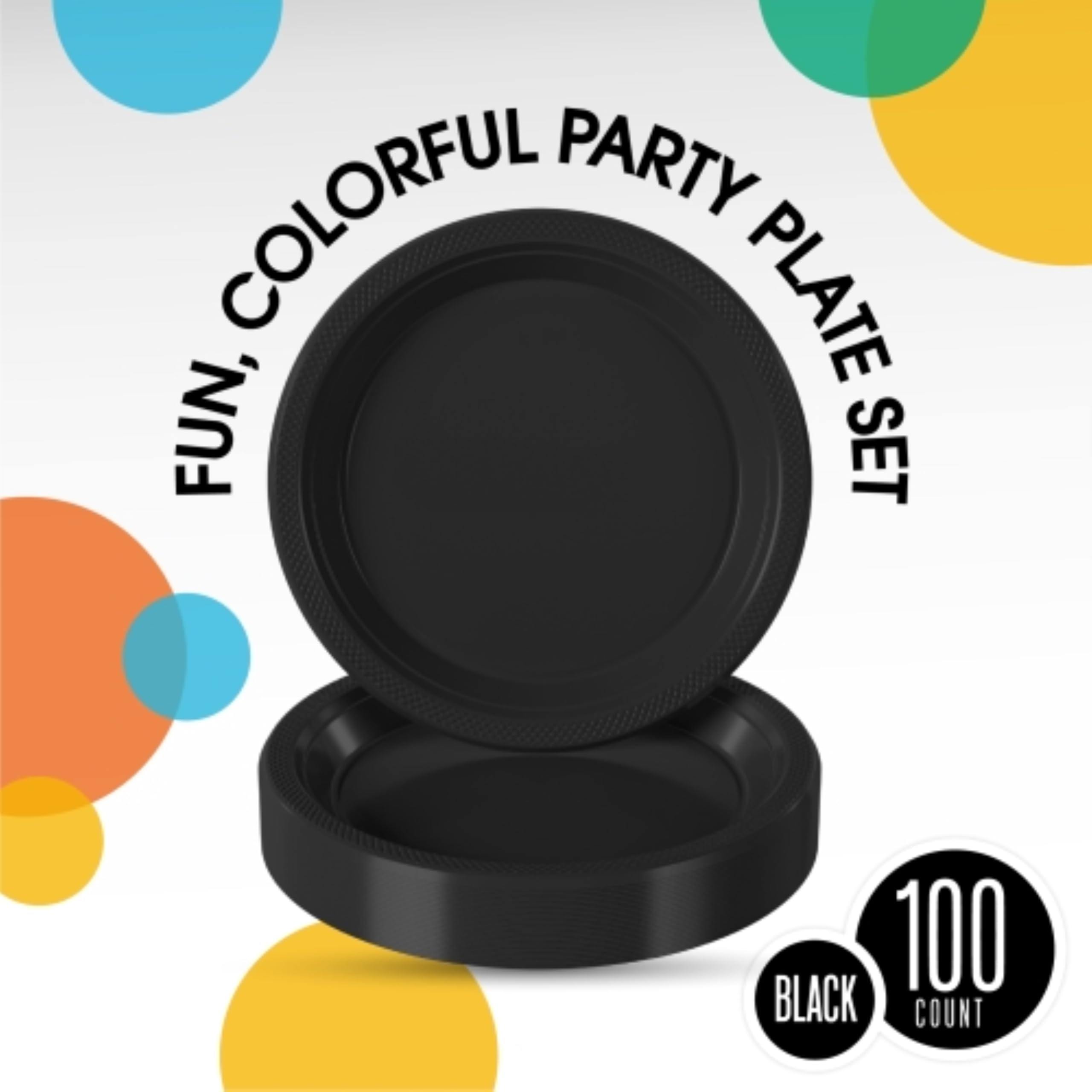 Party Solids Black Plastic Plates for Party 9" Black Disposable Plates Heavy Duty 100 Pcs Plastic Dinnerware Sets Heavy Duty 350 GSM Disposable Dinnerware Set