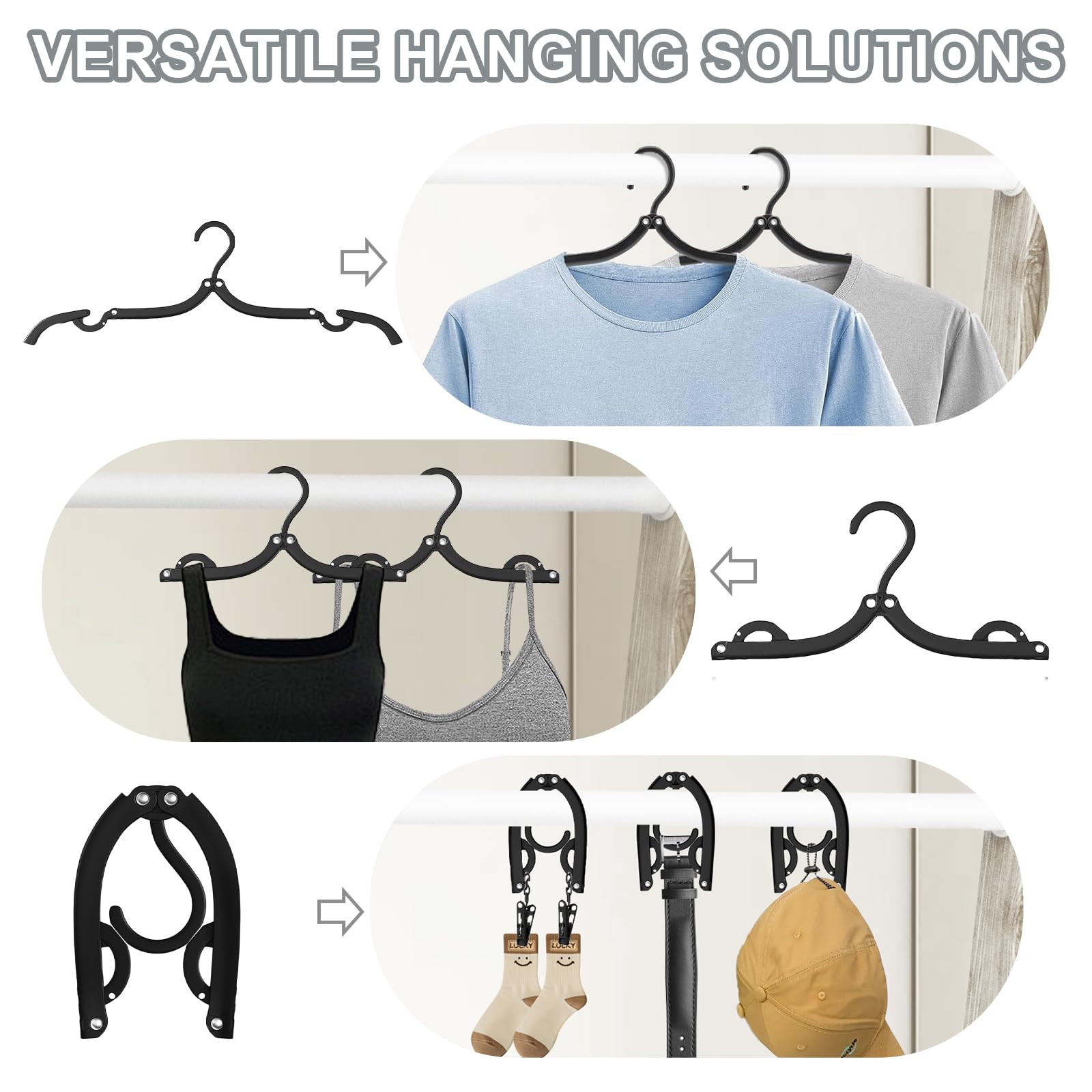12 PCS Travel Hangers - Cruise Ship Essentials Portable Folding Clothes Hangers Travel Essentials Foldable Clothes Drying Rack for Travel (Black)