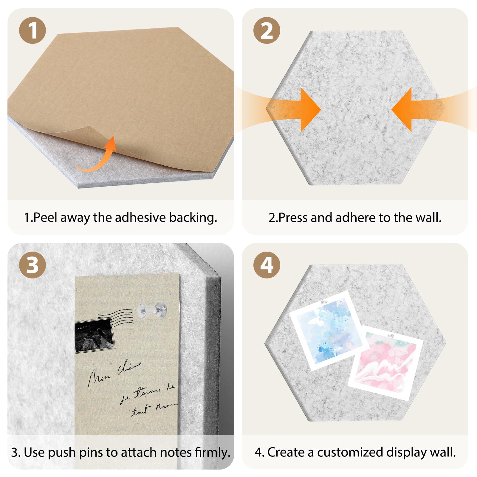 Weldomcor Hexagon Cork Board Tiles 10 Pack Cute Felt Bulletin Boards with 30 Push Pins, 12''x10'' Small Adhesive Pin Display Board Decorative Photo Memo Notes Pinboard for Office Wall Dorm Home Decor