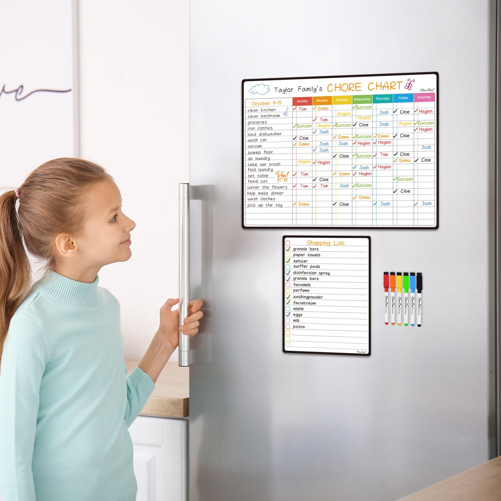 Magnetic Dry Erase Chore Chart - 14.5"x11" Chore Board, 6.5"x8.5" List Board for Fridge - 6 Extra Fine Point Markers Included - Shipped Flat