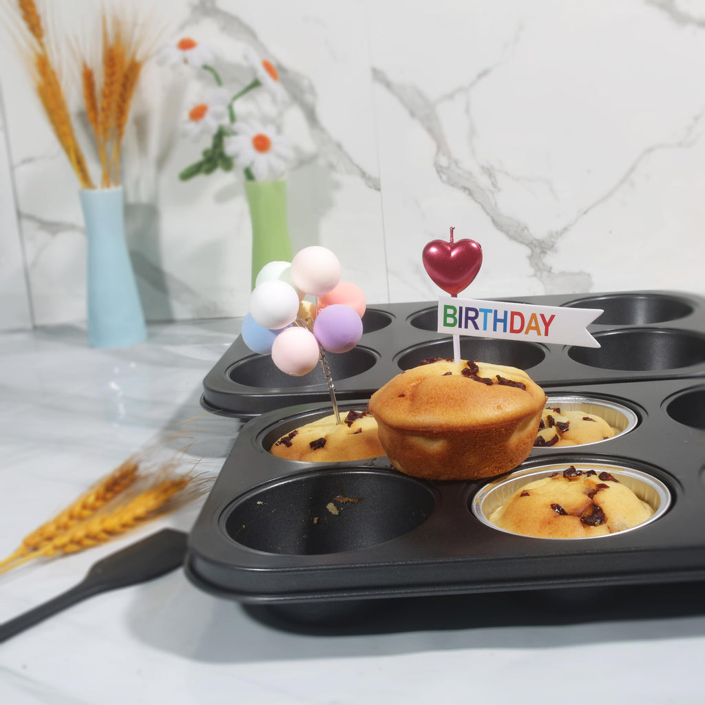 Bakexcel Non-Stick Jumbo Muffin Pans, 6-Cup Set of 2 Baking Pans with a Spatula for Extra-large Muffins & Cupcakes