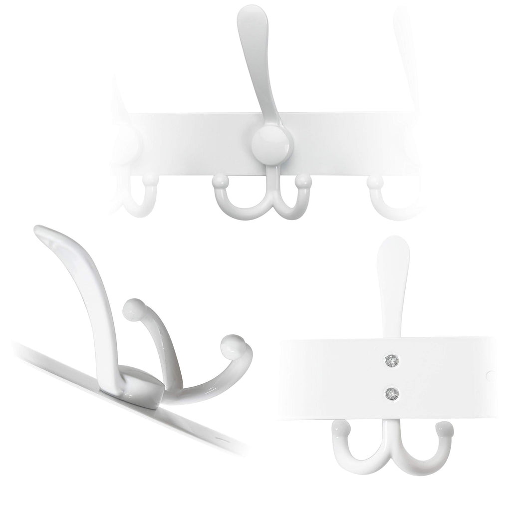 SKOLOO Wall Mounted Coat Rack, 5 Tri Hooks - Heavy Duty, Stainless Steel Coat Hooks for Hanging, Coat Hanger Wall Mount, Hook Rack, White, 2 Packs