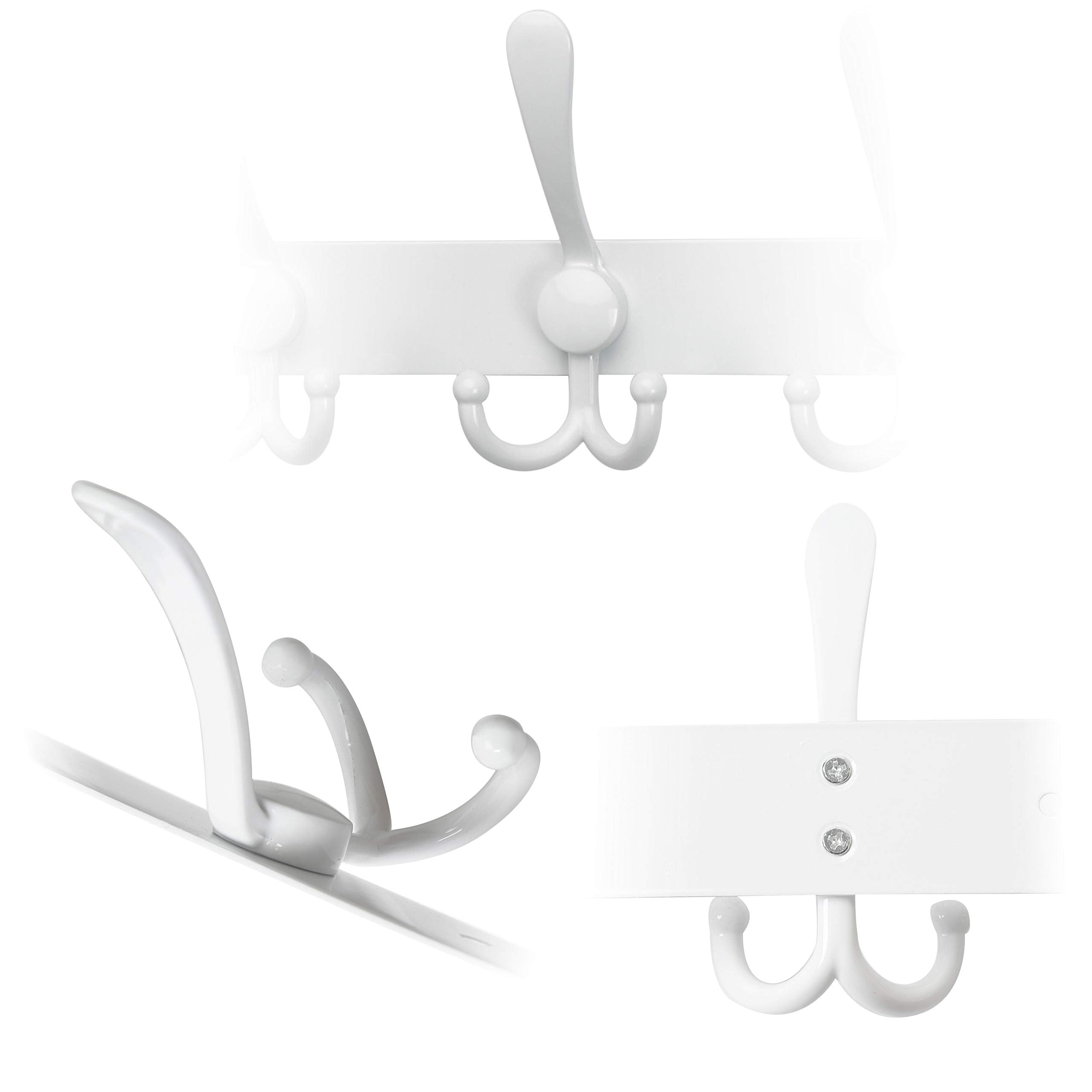 SKOLOO Wall Mounted Coat Rack, 5 Tri Hooks - Heavy Duty, Stainless Steel Coat Hooks for Hanging, Coat Hanger Wall Mount, Hook Rack, White, 2 Packs