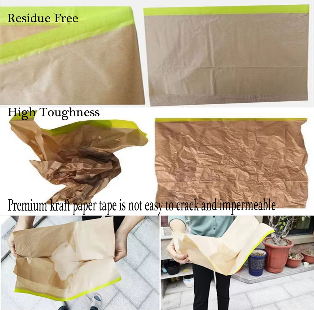 Pre-Taped Masking Paper for Painting-18 inch x 50 feet Tape and Drape for Painting, Painters Paper for Automotive Paint Masking, Floor Protection,Wall Covering