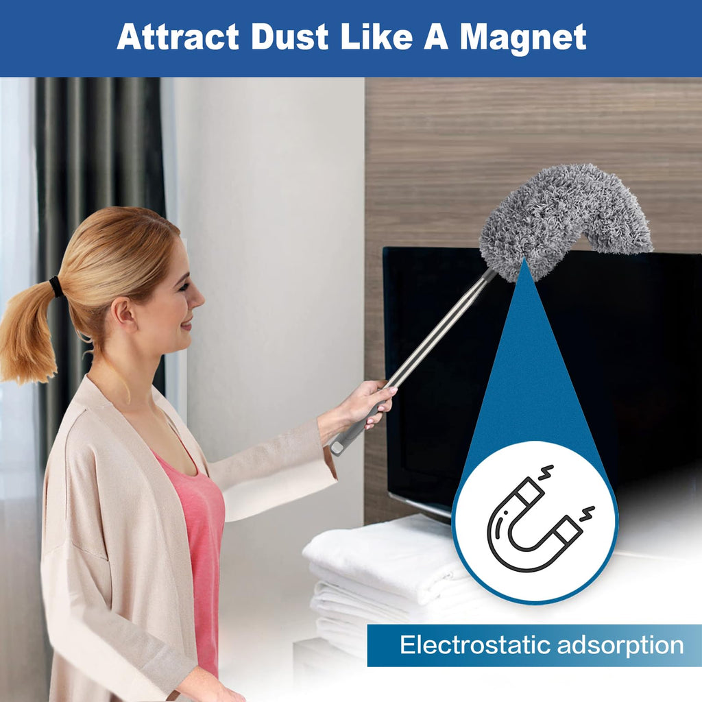 FUUNSOO Microfiber Feather Duster, Duster with Extension Pole 30-100 Inches,Ceiling Fan Cleaner Duster Retractable Gap Dust Brush Cleaner for Cleaning Cobweb,High Ceiling,Blinds (Dark Gray)