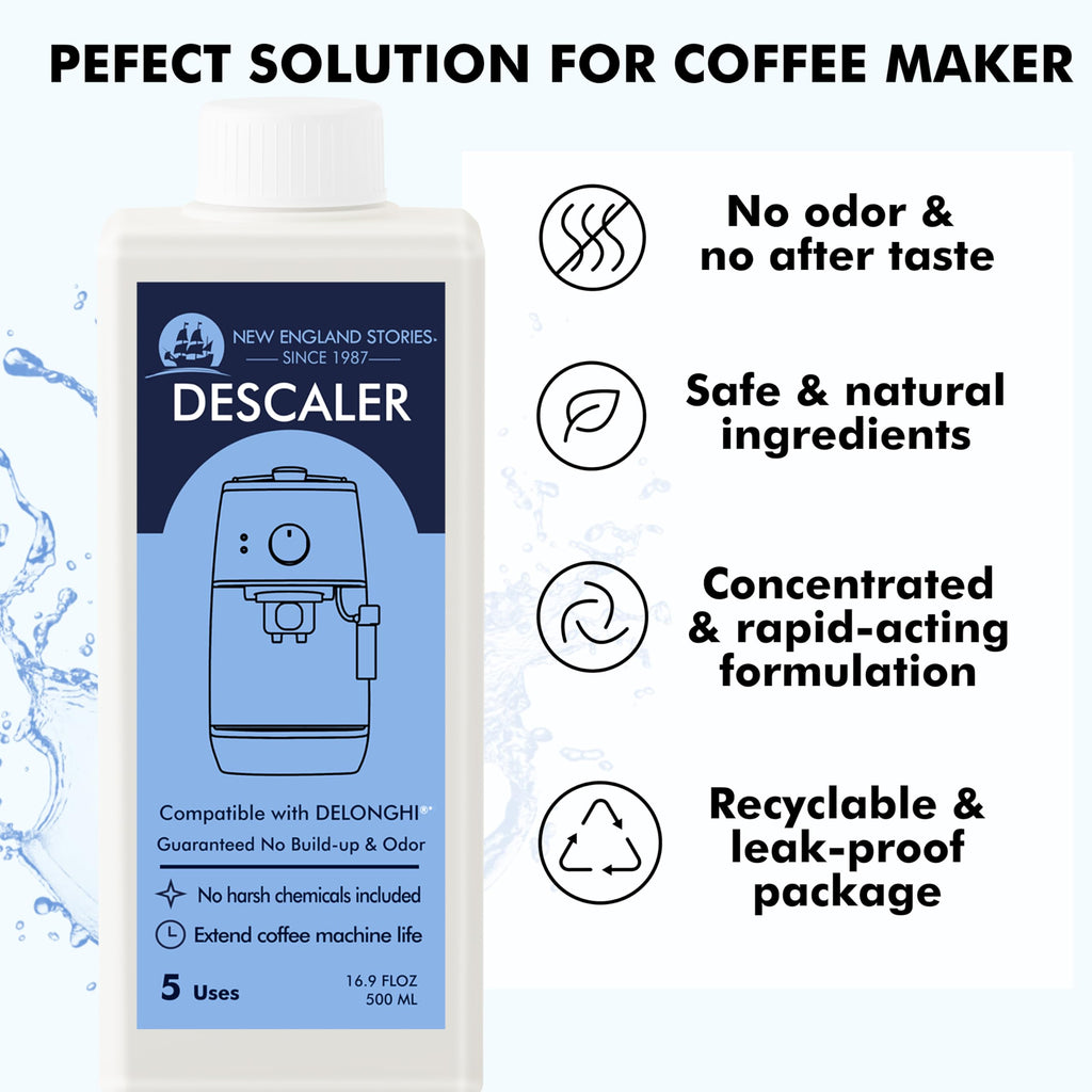 10 Uses Descaling Solution Compatible with DeLonghi, Specially Designed for Delonghi Coffee Machines and Maker - 33.8oz Espresso Coffee Maker Cleaner, Coffee Pot Cleaning Limescale Remover