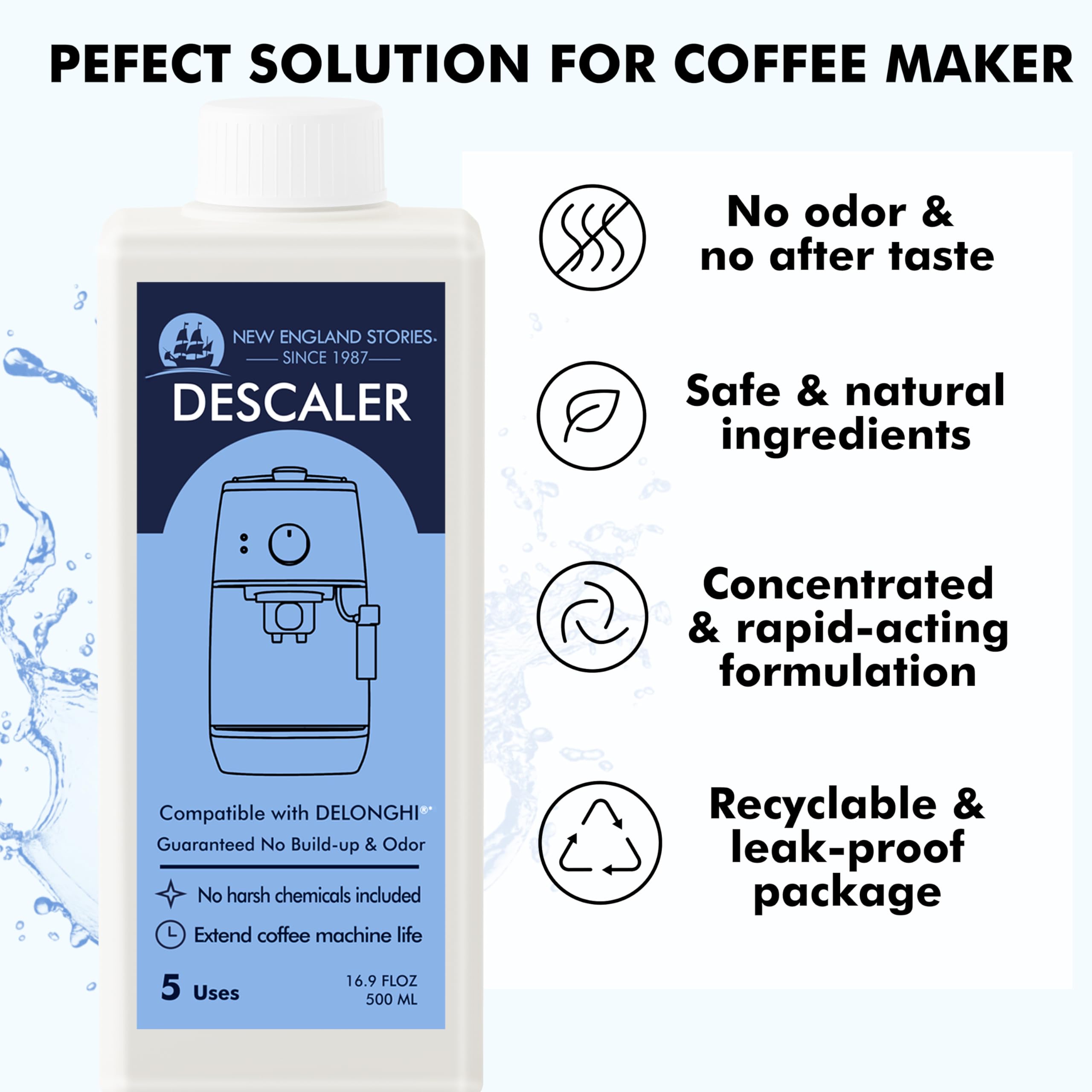 10 Uses Descaling Solution Compatible with DeLonghi, Specially Designed for Delonghi Coffee Machines and Maker - 33.8oz Espresso Coffee Maker Cleaner, Coffee Pot Cleaning Limescale Remover