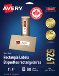 Avery White Rectangle Labels with Easy Peel for Laser Printers, 1" x 4", 500 Labels, Permanent (5261) Made in Canada