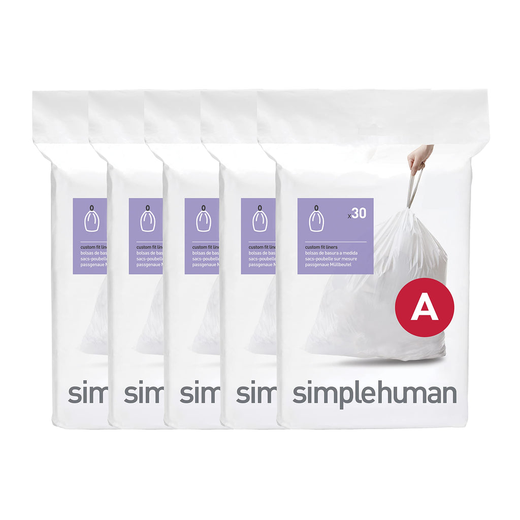 simplehuman Code A 150 Count, Dispenser Pack Custom Fit Liners, Drawstring Trash Bags, 4.5L / 1.2 Gallons, White