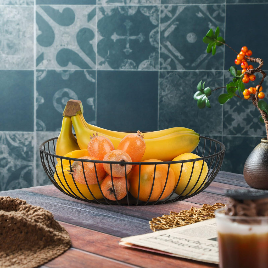 IBWell Black Wire Fruit Basket Fruit Bowl Kitchen Fruit Basket Stand Fruit Bowls for The Counters Metal Fruit Bowl