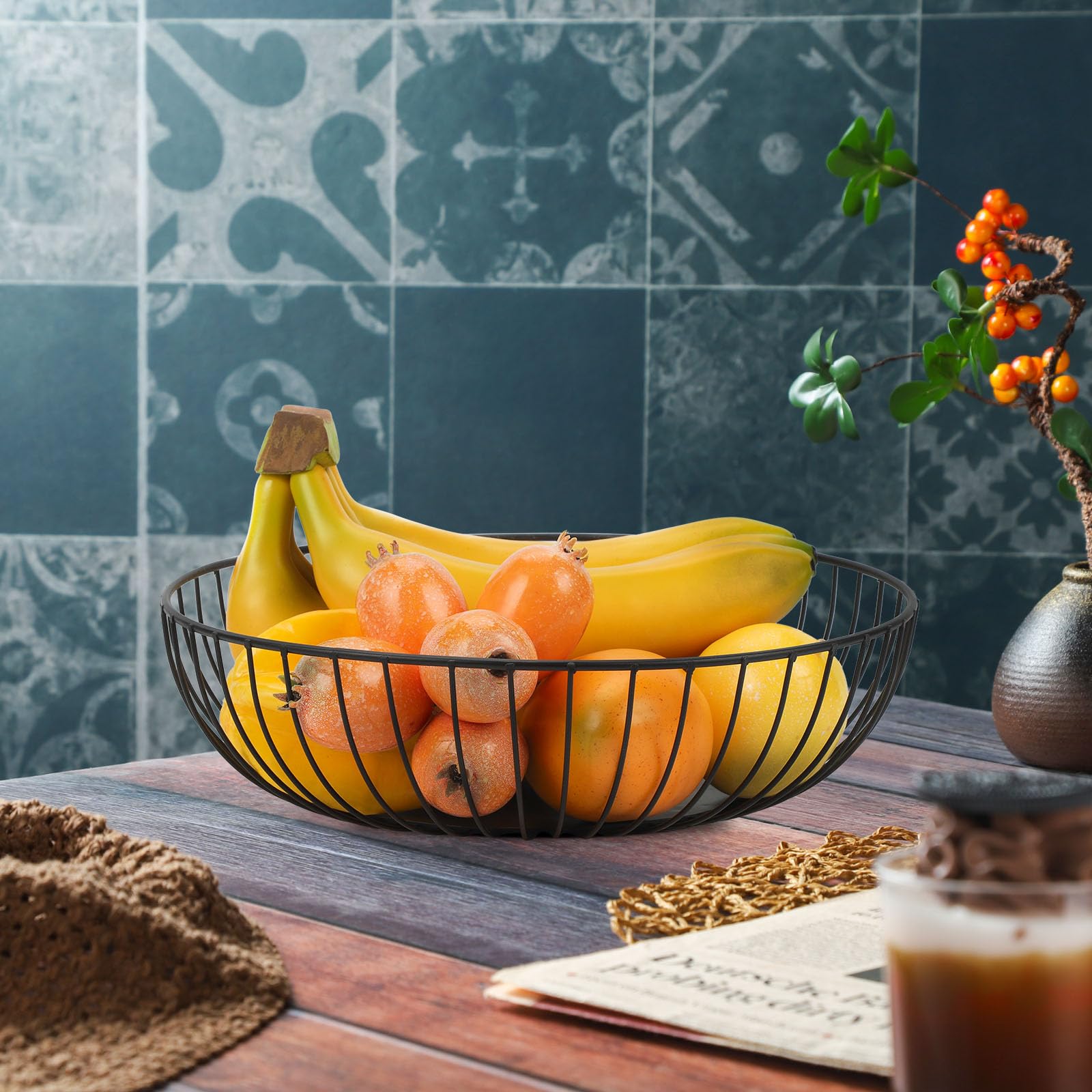 IBWell Black Wire Fruit Basket Fruit Bowl Kitchen Fruit Basket Stand Fruit Bowls for The Counters Metal Fruit Bowl