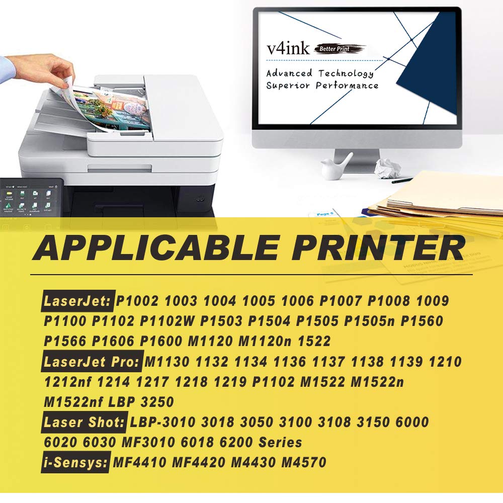 V4INK Compatible CE285A 85A Toner Cartrdige Replacement for HP CE285A 85A for HP Laserjet P1005 P1006 P1102 P1102W Printer Toner(1Pack Black