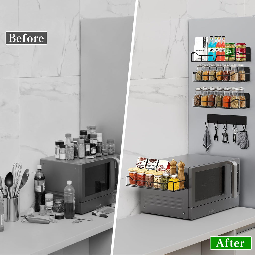 5 Pack Magnetic Spice Rack for Fridge, Magnetic Shelf for Kitchen Organizer No Drilling, Magnetic Shelves for Refrigerator Kitchen Storage and Organization (Black)