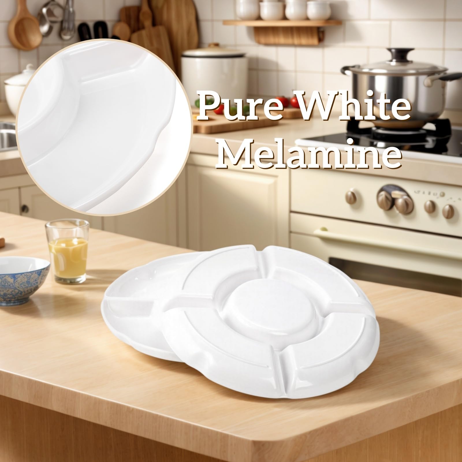 Pumtus 3 Pack Chip and Dip Serving Tray, Melamine Divided Serving Plate, 13" Decorative Sectional Platter, 5-Compartment Stoneware Appetizer Fruit Dish for Nuts, Veggie, Snack, Entertain, Party