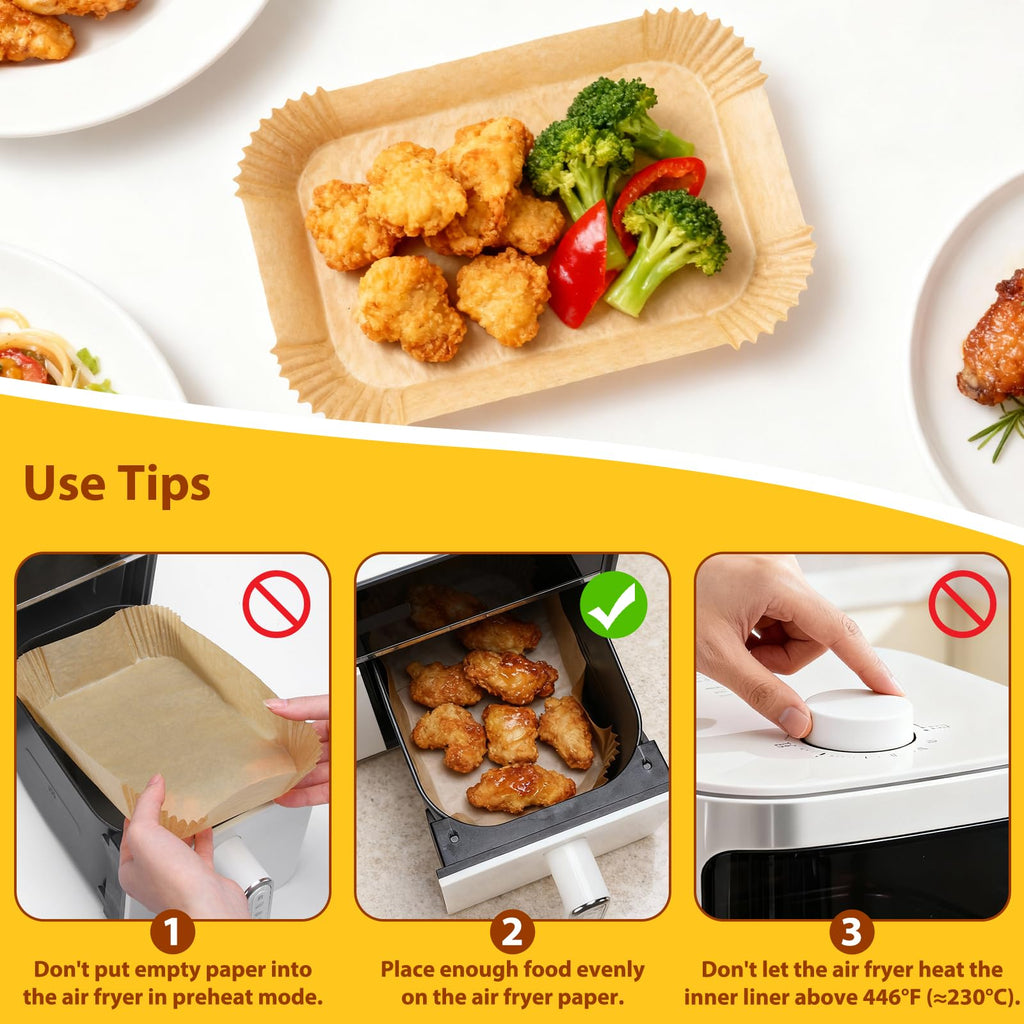 Ceecysaa 200PCS Air Fryer Liners Oil-Water Resistant,8.6x5.5'' Rectangular,Food-Grade Non-Stick, Air Fryer Parchment Paper Liners for Baking,Frying,Grilling