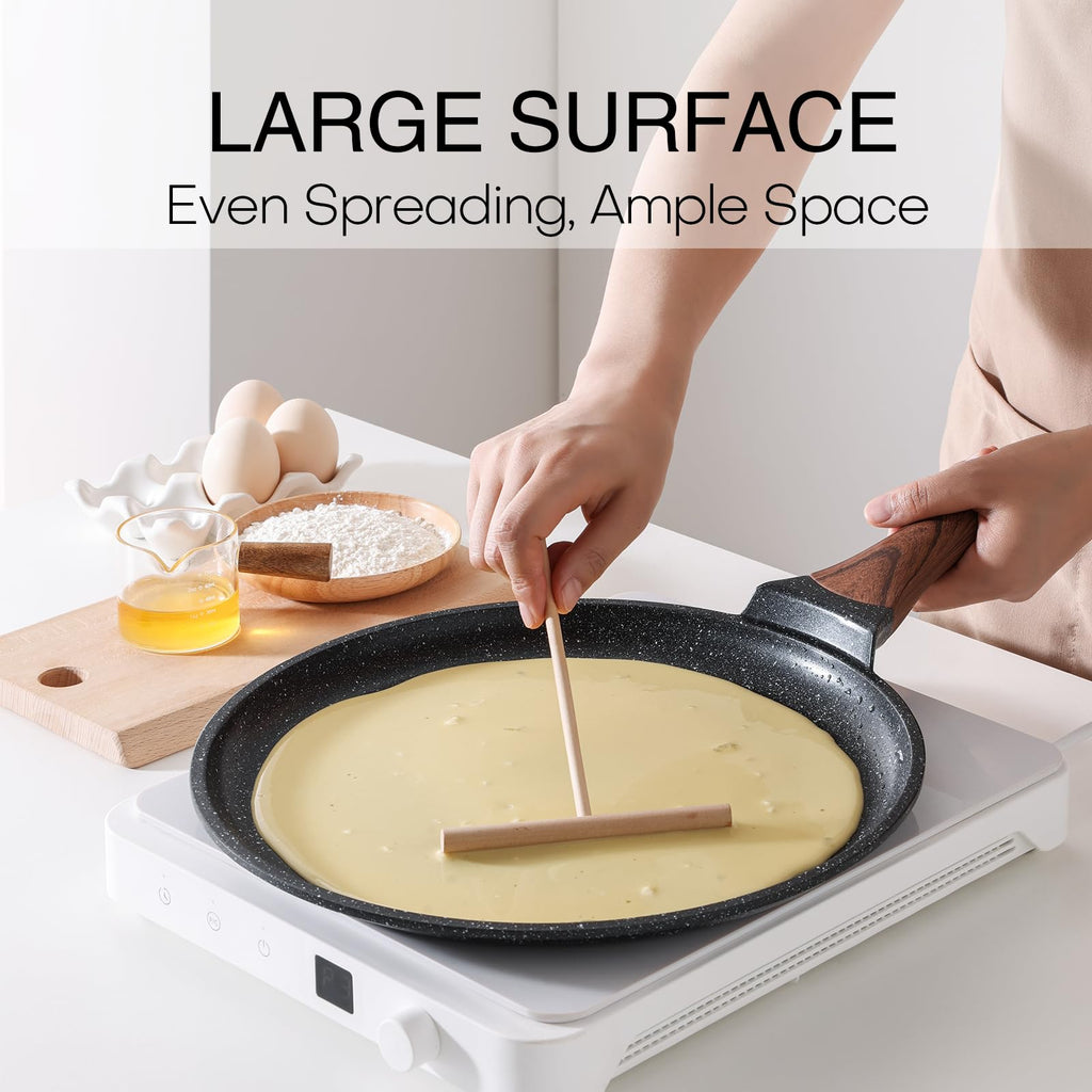 Kordisen Crepe Pan Nonstick, 10 Inch Granite Coating Comales para Tortillas Dosa Pan with Spreader, Induction Compatible, PFOA Free