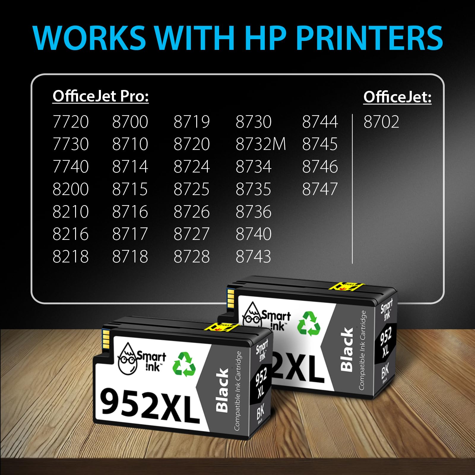 Smart Ink Compatible Ink Cartridges Replacement for HP 952XL HP 952 XL (2 Black Combo Pack) to use with HP Printer OfficeJet Pro 8710 7740 8720 8715 8210 7720 8740 8725 8700 OfficeJet 8702