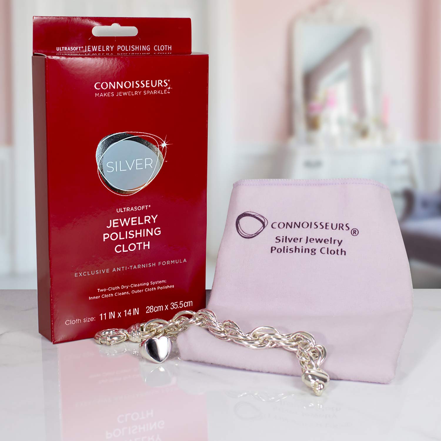 CONNOISSEURS Ultrasoft Gold or Silver Jewelry Polishing Cloth, Clean and Polish Jewelry While Removing Tarnish for a High Shine